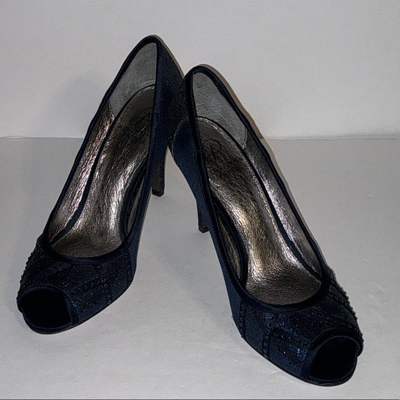 Adrianna Papell Shoes - Adrianna Papell, Blue Sparkly Peekaboo toe Heels, Sz 7